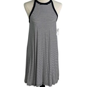 Old Navy Swing Dress Womens S Black White New Striped Halter Neck Mini A-Line